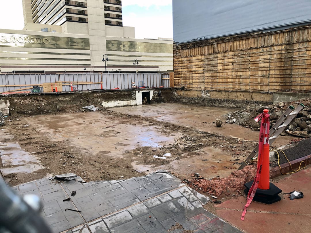 Masonic Hall/Mercantile Building foundation remains after disassembly.