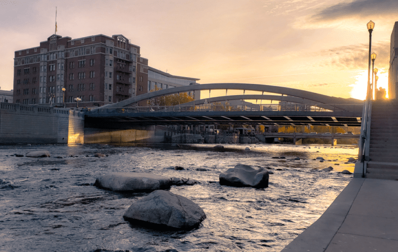 The Truckee River during sunset.