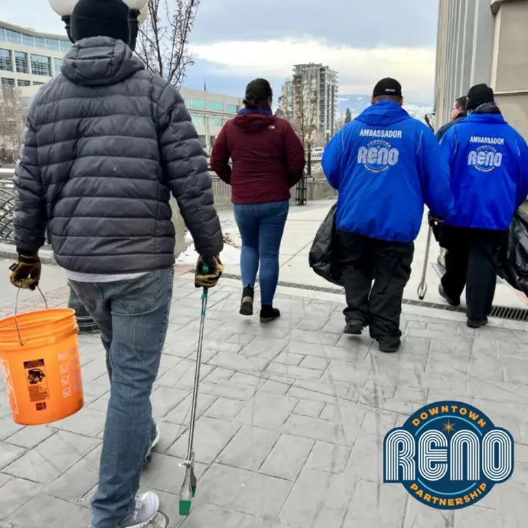 Ambassadors from the Downtown Reno Partnership going on their dailey walk picking up trash.