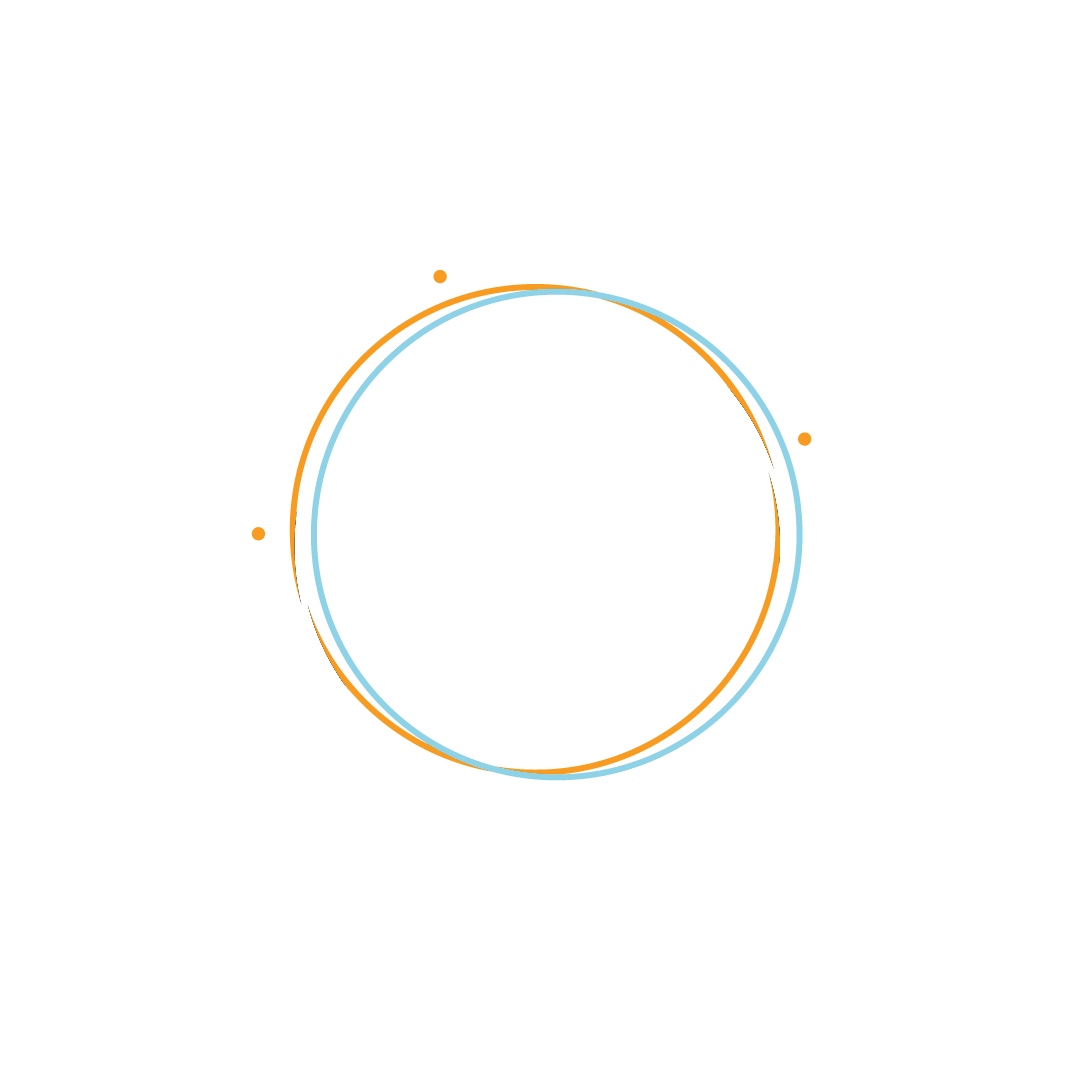 Graphic of "Safer, Cleaner, Friendlier, Downtown" around a three circles that are white, sky blue, and gold.