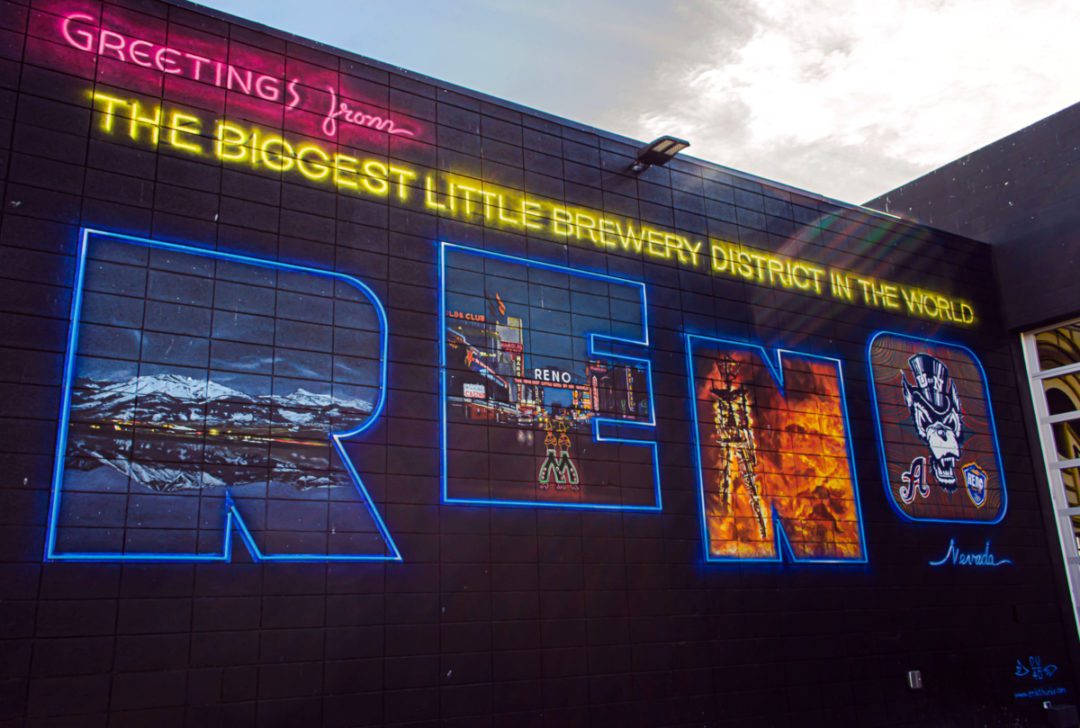 Mural located in Reno's Brewery District that reads, "Welcome to the Biggest Little Brewery District in the World."