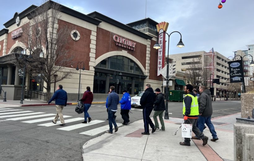 Ambassadors walking around Downtown Reno. They are crossing Sierra Street infront of the Century Movie Theaters.